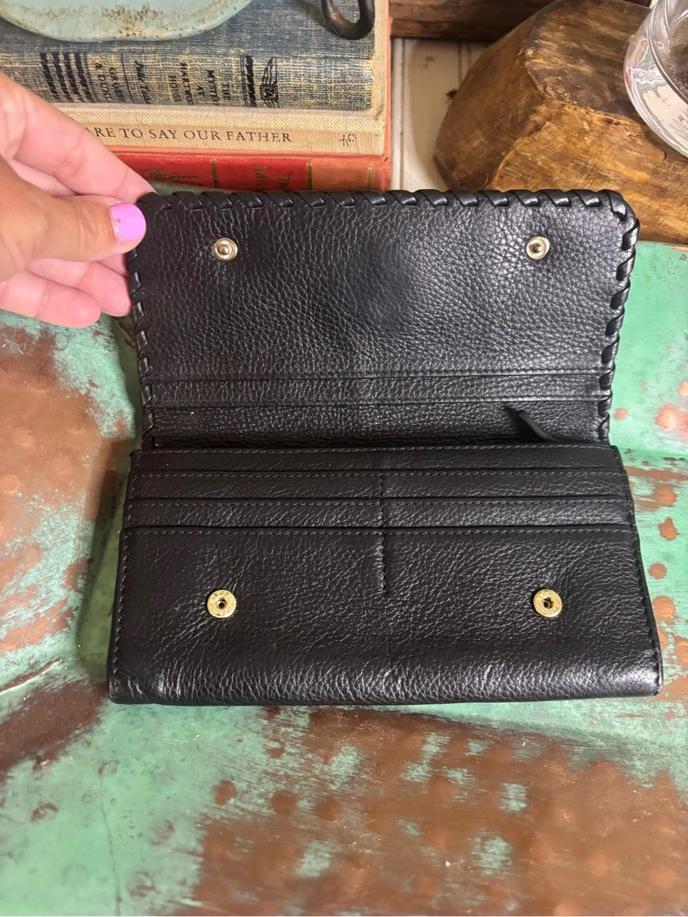 Tory Burch Black Leather Key & Card Holder Wallet
